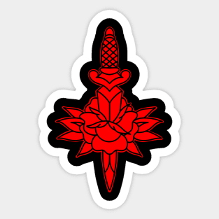 HomeSchoolTattoo Dagger and Rose (RED) Sticker